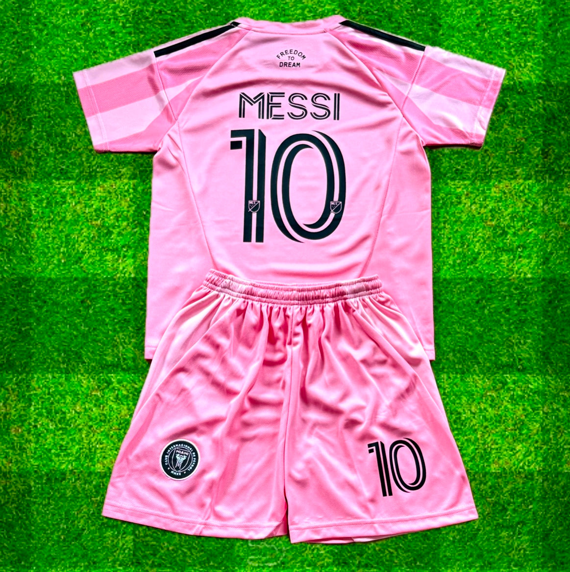New Pink Lionel Messi Home Kids Soccer Jersey Pink Set of 2 | Toddler & Youth