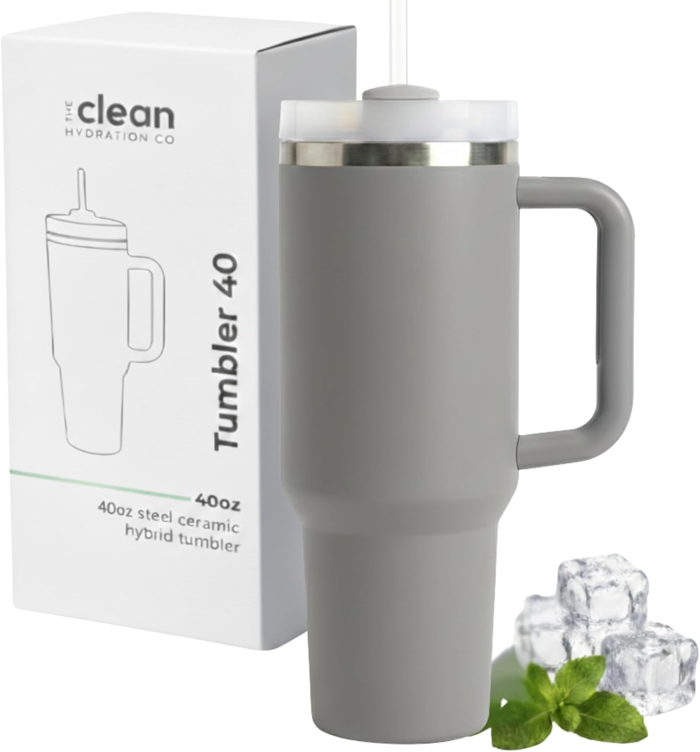 THE CLEAN HYDRATION CO. Insulated Ceramic Coated 40 oz Tumbler with Handle - (Aqua)