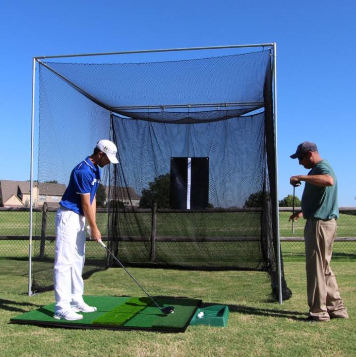 10x10x10 Masters Golf Net w Frame Kit, 4x6 Ultimate Golf Mat, & Ball Tray