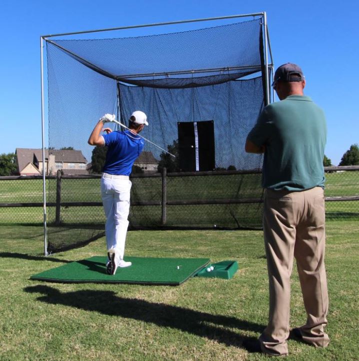 10x10x10 Masters Golf Net w Frame Kit, 5x5 TeeLine Golf Mat, & Ball Tray