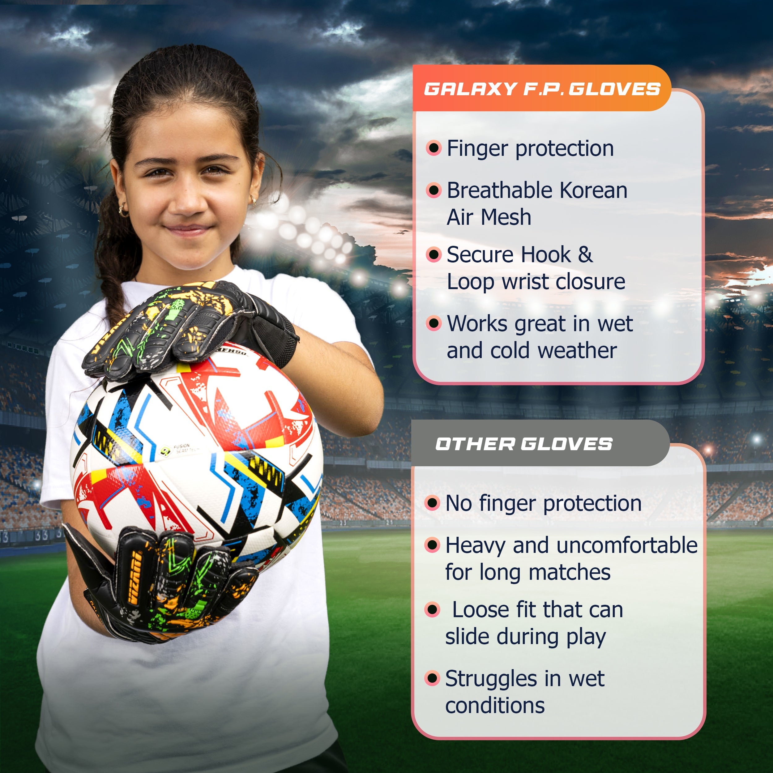 Galaxy F.P. Goalkeeping Glove-Black/Orange - Vizari Sports