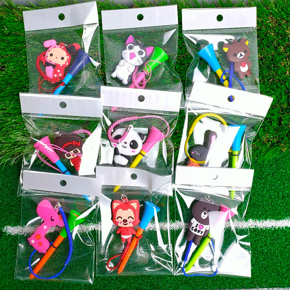10Pcs Golf Rubber Tees With Handmade Different Cartoon Pattern Rope Prevent Loss Golf Ball Holder Braided Rope Golf Accessories
