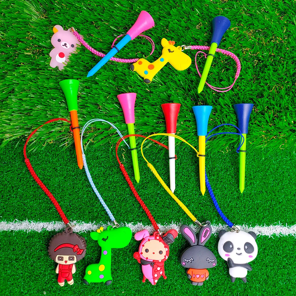 10Pcs Golf Rubber Tees With Handmade Different Cartoon Pattern Rope Prevent Loss Golf Ball Holder Braided Rope Golf Accessories