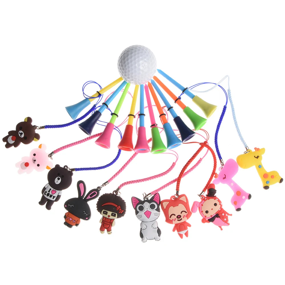 10Pcs Golf Rubber Tees With Handmade Different Cartoon Pattern Rope Prevent Loss Golf Ball Holder Braided Rope Golf Accessories