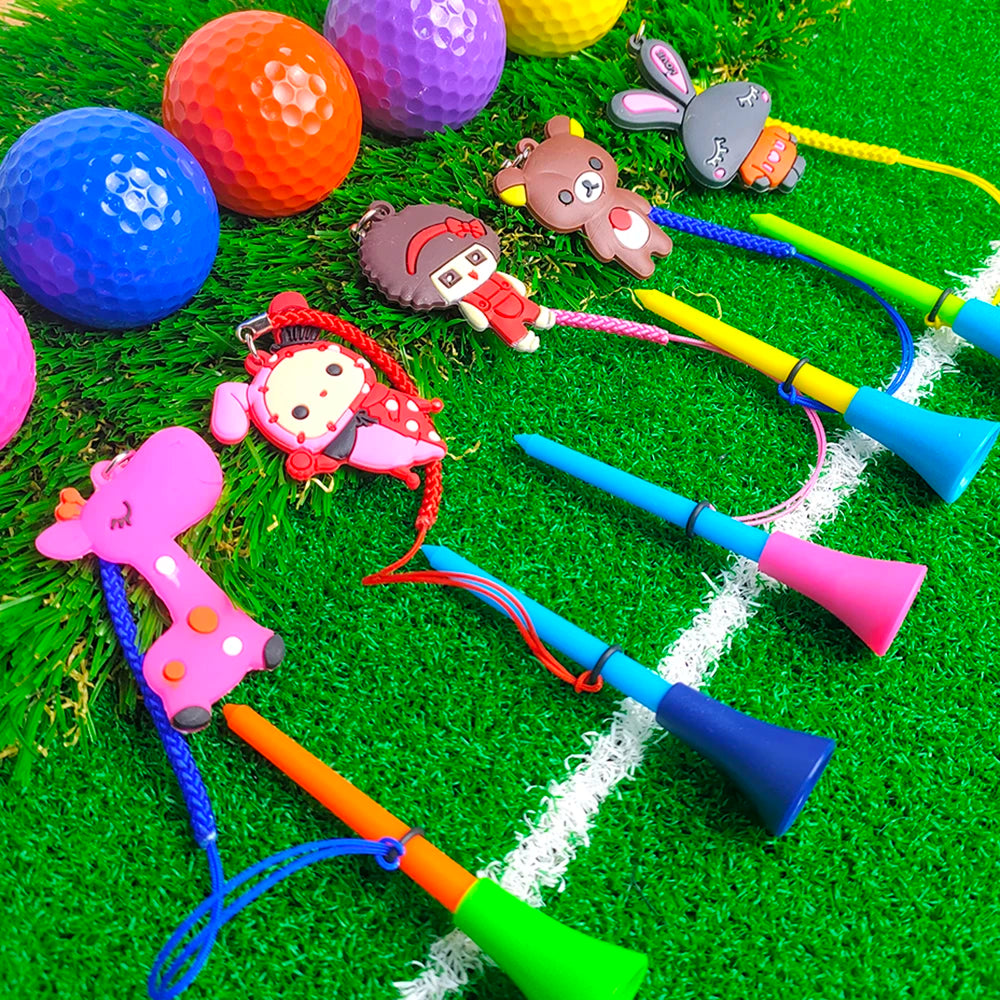 10Pcs Golf Rubber Tees With Handmade Different Cartoon Pattern Rope Prevent Loss Golf Ball Holder Braided Rope Golf Accessories