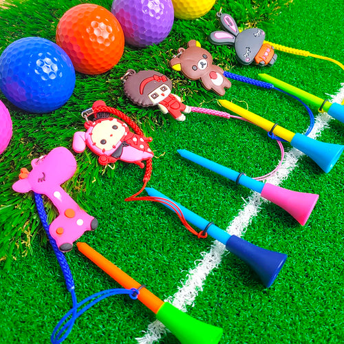 10Pcs Golf Rubber Tees With Handmade Different Cartoon Pattern Rope Prevent Loss Golf Ball Holder Braided Rope Golf Accessories