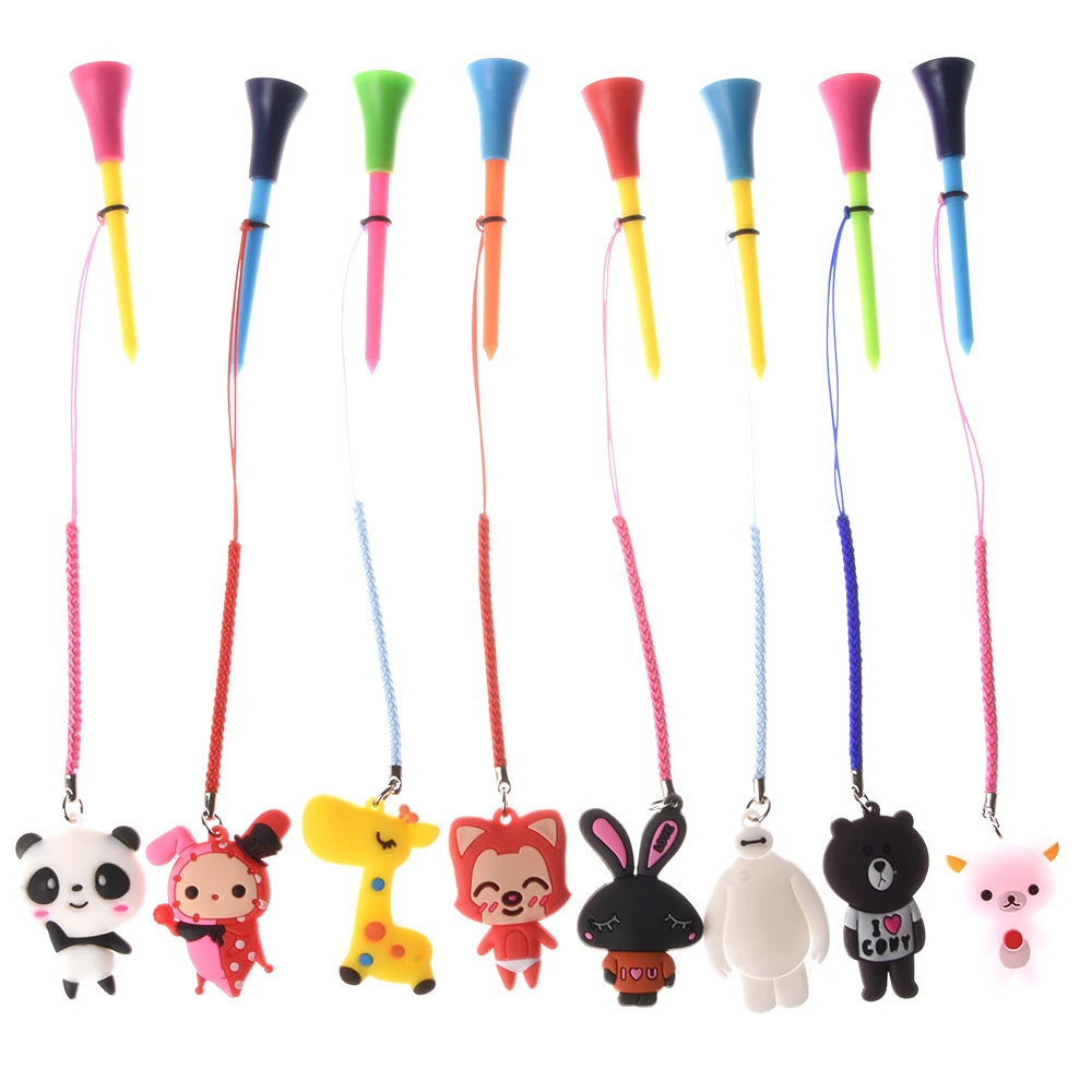10Pcs Golf Rubber Tees With Handmade Different Cartoon Pattern Rope Prevent Loss Golf Ball Holder Braided Rope Golf Accessories