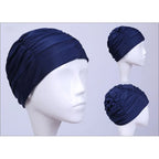 New Solid Color Long Hair Women Men Swim Pool Seaside Water Sports Elastic Pleated Nylon Fabric Bathing Swimming Caps Hat Turban