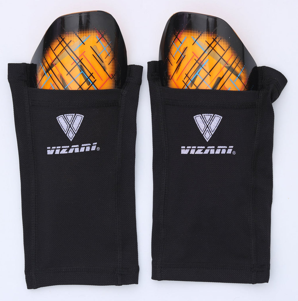 Soquel Soccer Slip in Shin Guard with Pocketed Sleeve-Orange/Black - Vizari Sports