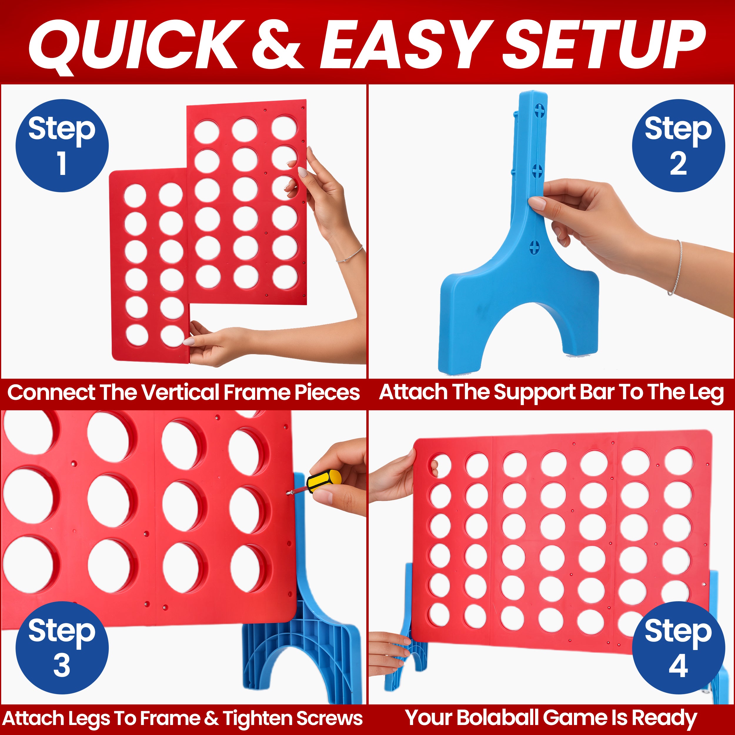 Bolaball Giant 4 in a Row Connect Game - Indoor/Outdoor Yard Game for Kids & Adults