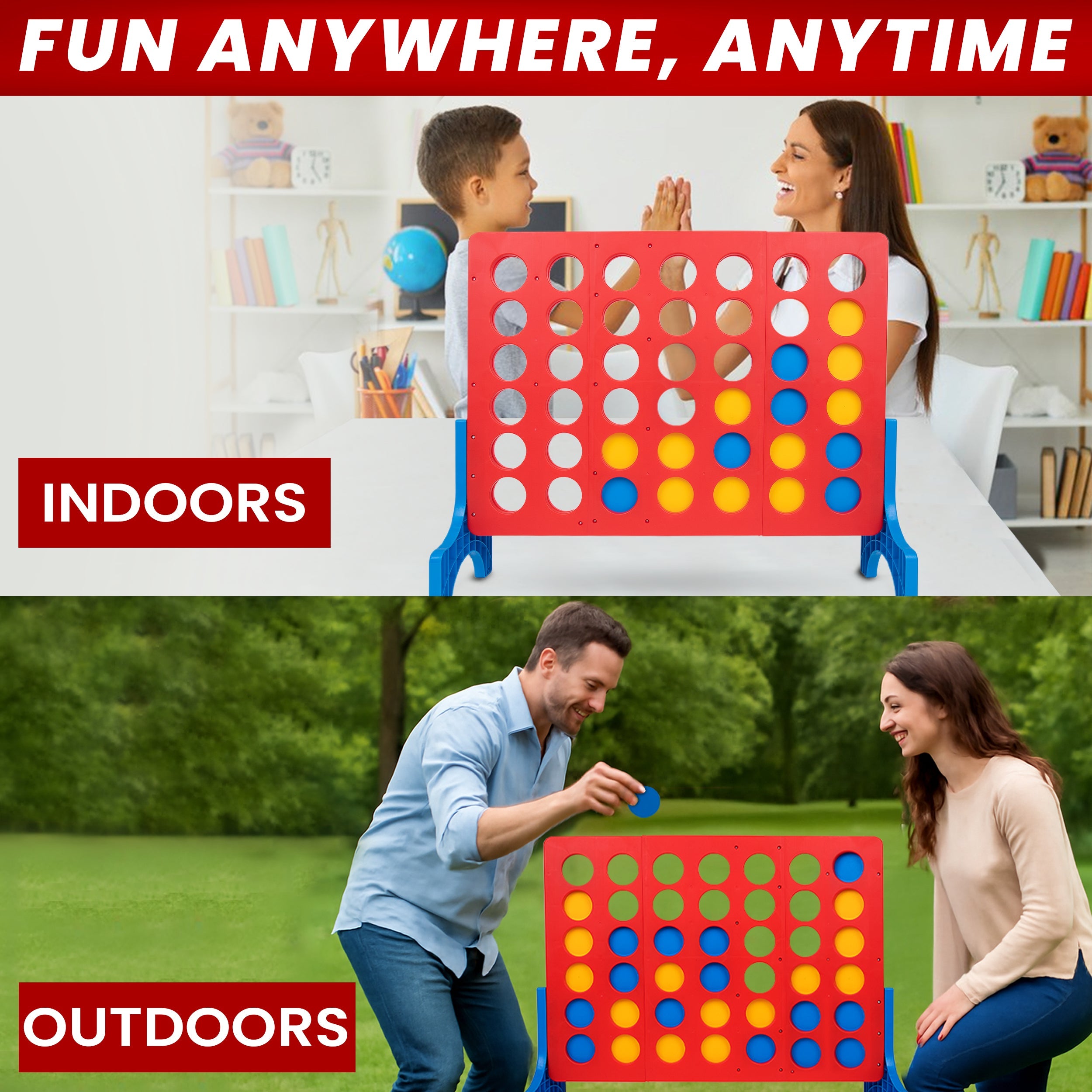 Bolaball 4 in a Row Outdoor Game - 1.8 Ft Life-Size Lawn Game for Family & Kids, Red Plastic, Model 317585
