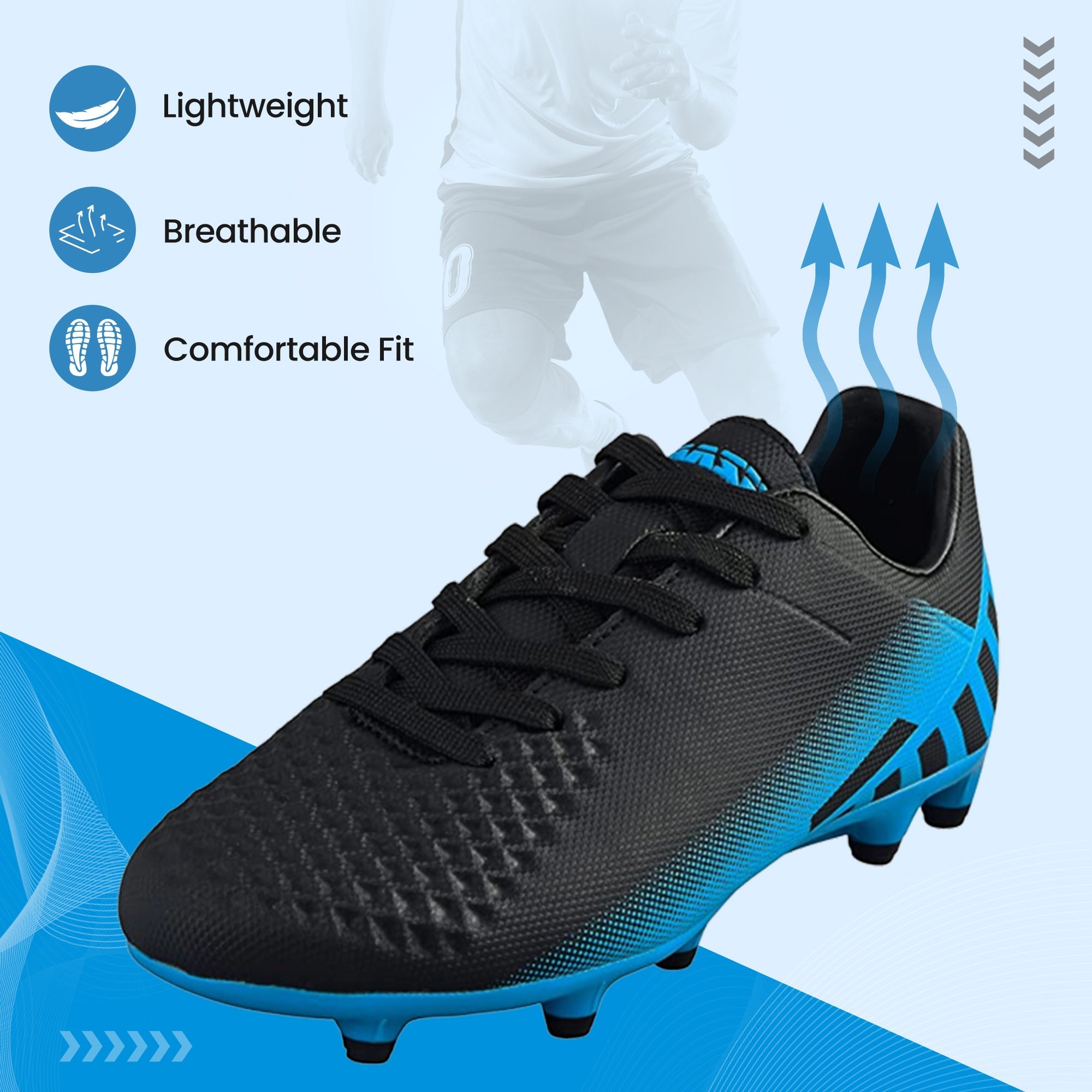 Vizari Santos Firm Ground Soccer Shoes – Black/Sky Blue