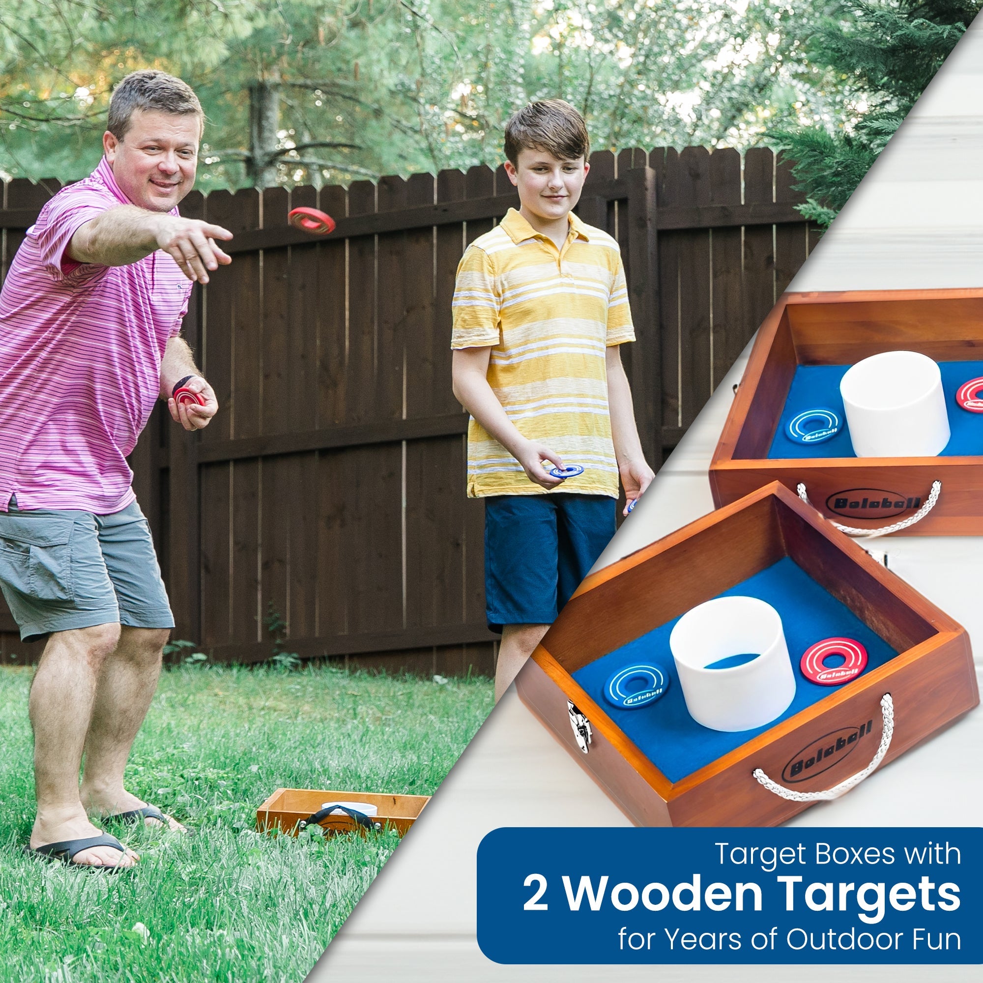 Bolaball Washer Toss Game Set - 2 Solid Wood Targets & 2.5" Washers - Outdoor Lawn Game for Family & Kids