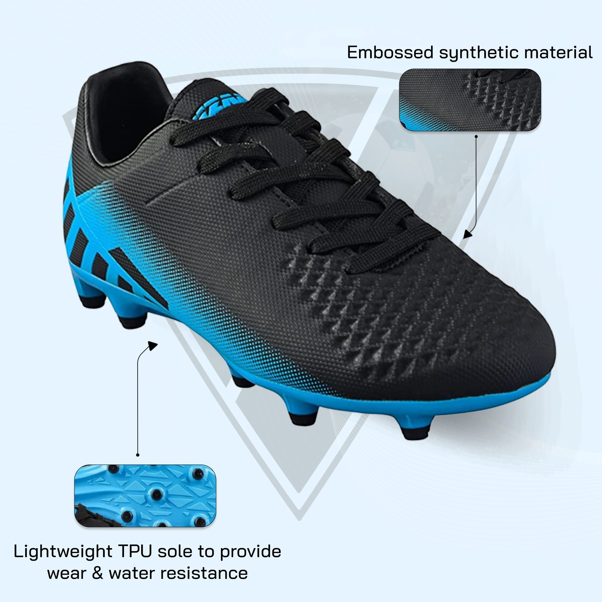 Vizari Santos Firm Ground Soccer Shoes – Black/Sky Blue