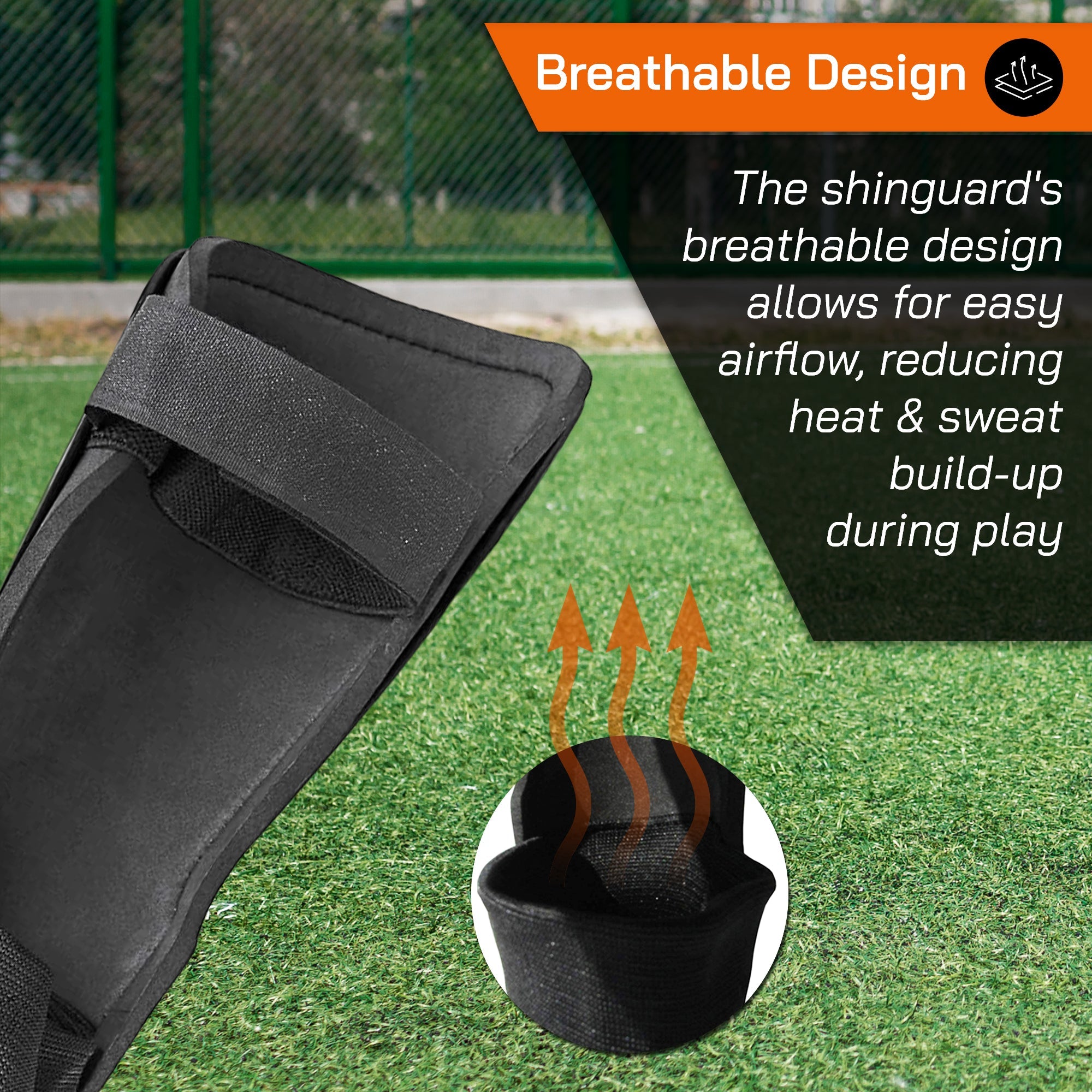 Malaga Soccer Shin Guard with Adjustable Straps-Black/N. Orange - Vizari Sports