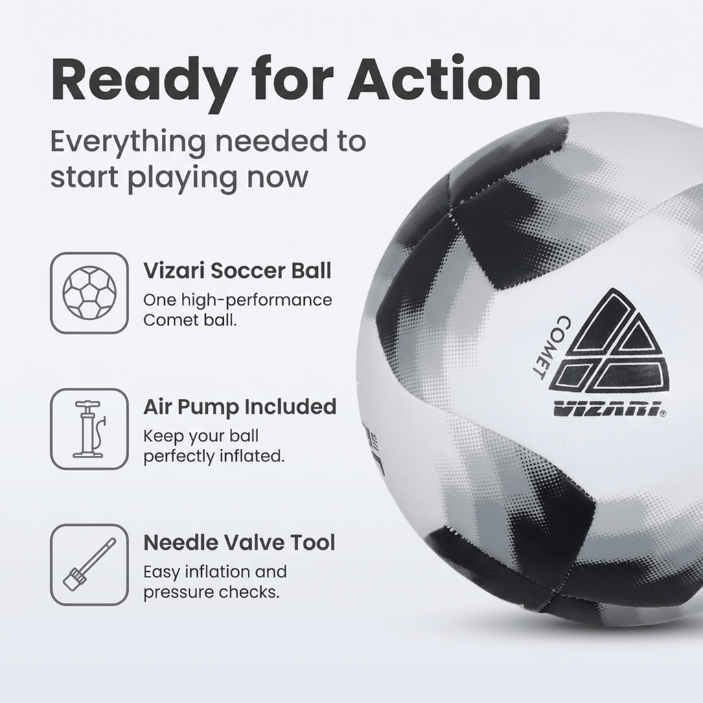 Vizari Comet Soccer Ball – Black, Machine-Sewn 8-Panel Training Ball