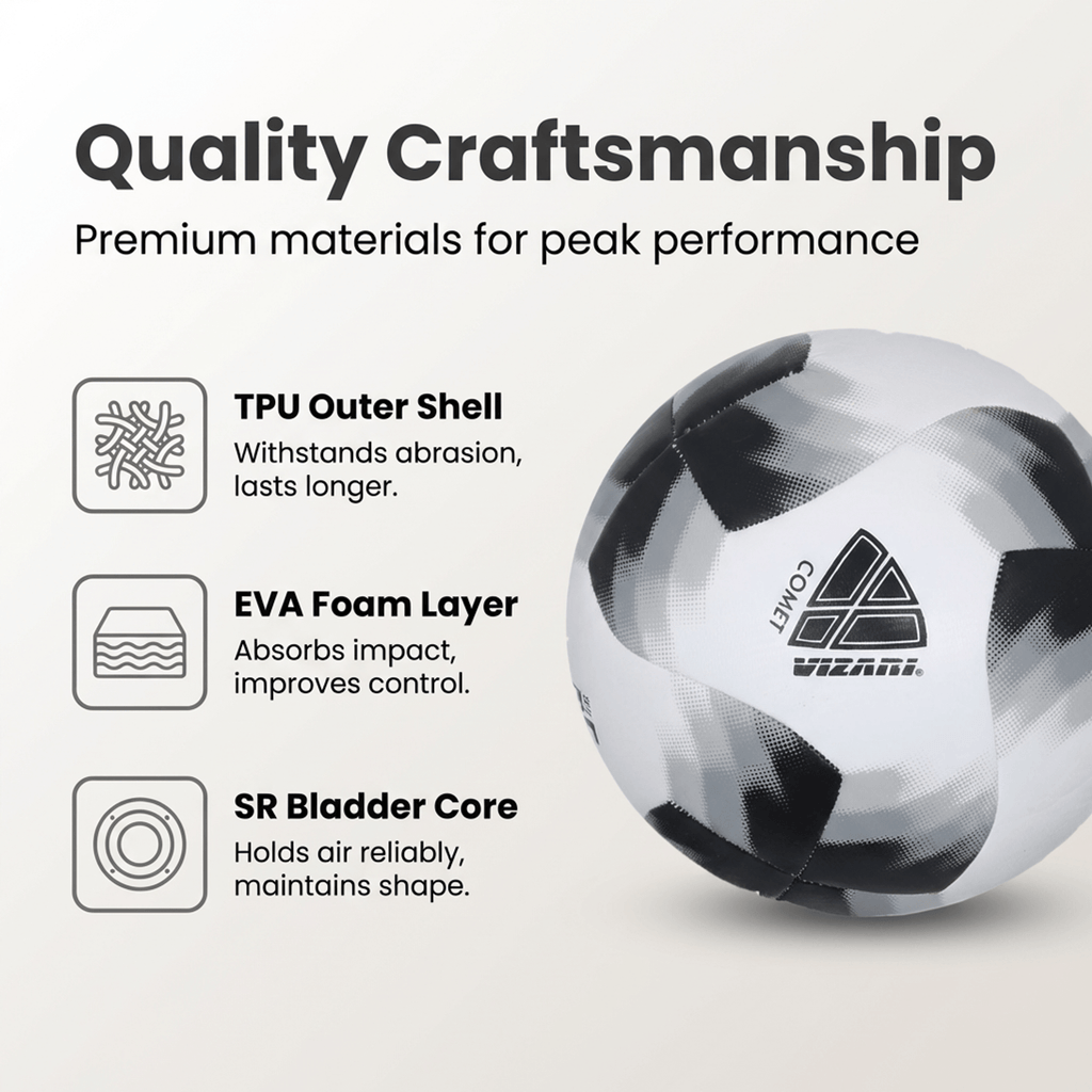 Vizari Comet Soccer Ball – Black, Machine-Sewn 8-Panel Training Ball