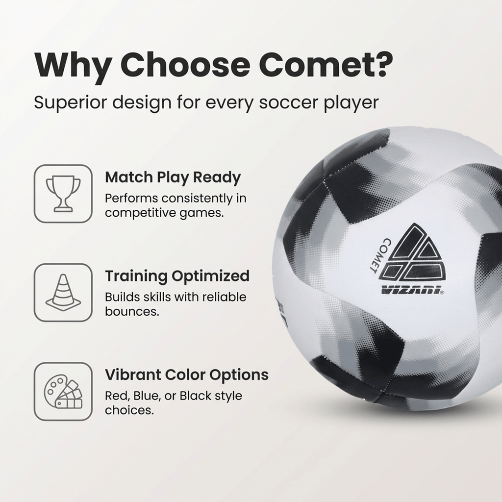 Vizari Comet Soccer Ball – Black, Machine-Sewn 8-Panel Training Ball