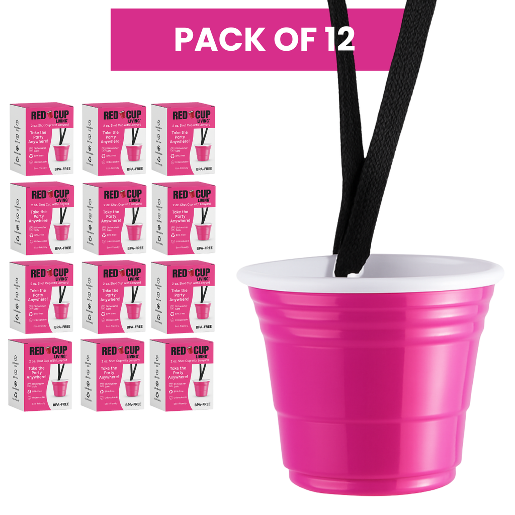Redcupliving 2 oz Pink Reusable Shot Cup with Lanyard