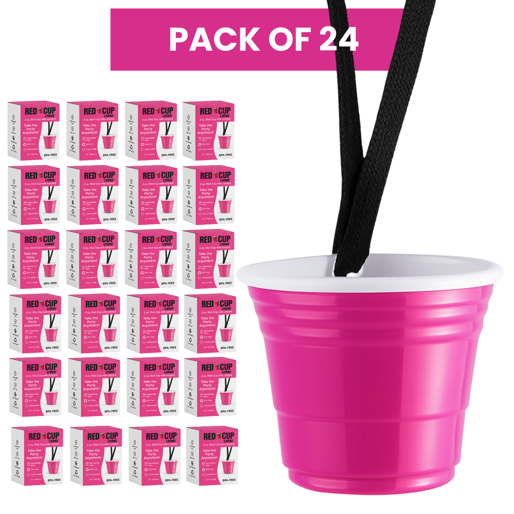 Redcupliving 2 oz Pink Reusable Shot Cup with Lanyard