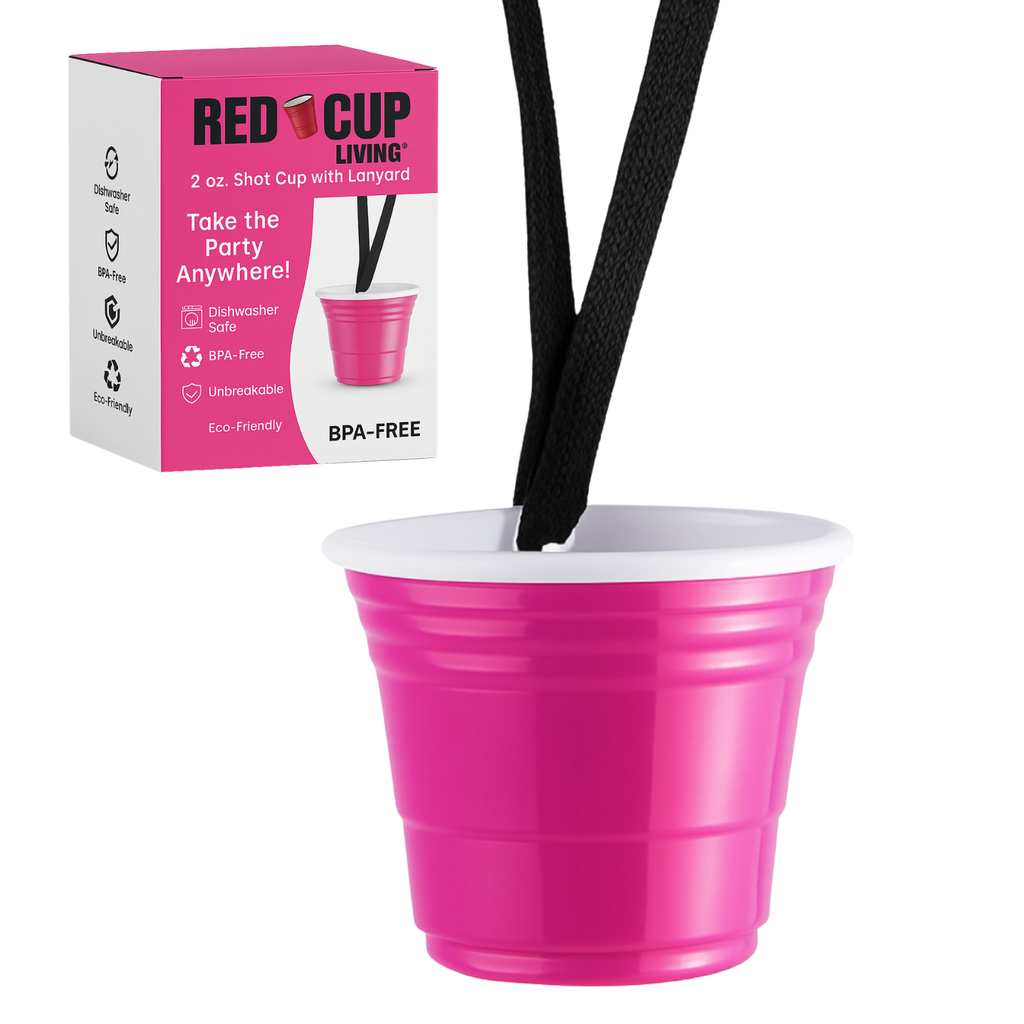 Redcupliving 2 oz Pink Reusable Shot Cup with Lanyard