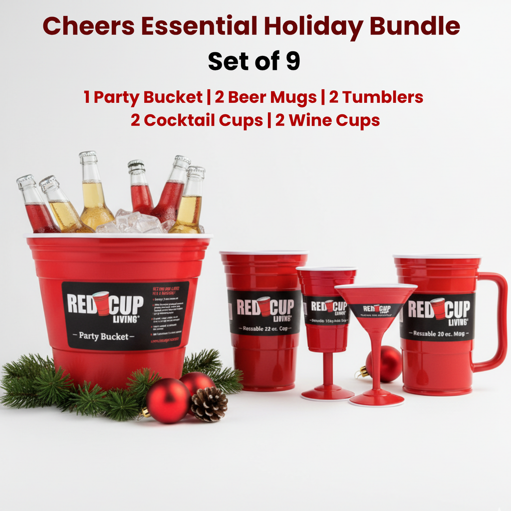 Redcupliving Cheers Essential Holiday Bundle 8-Piece Reusable Party Drinkware Set