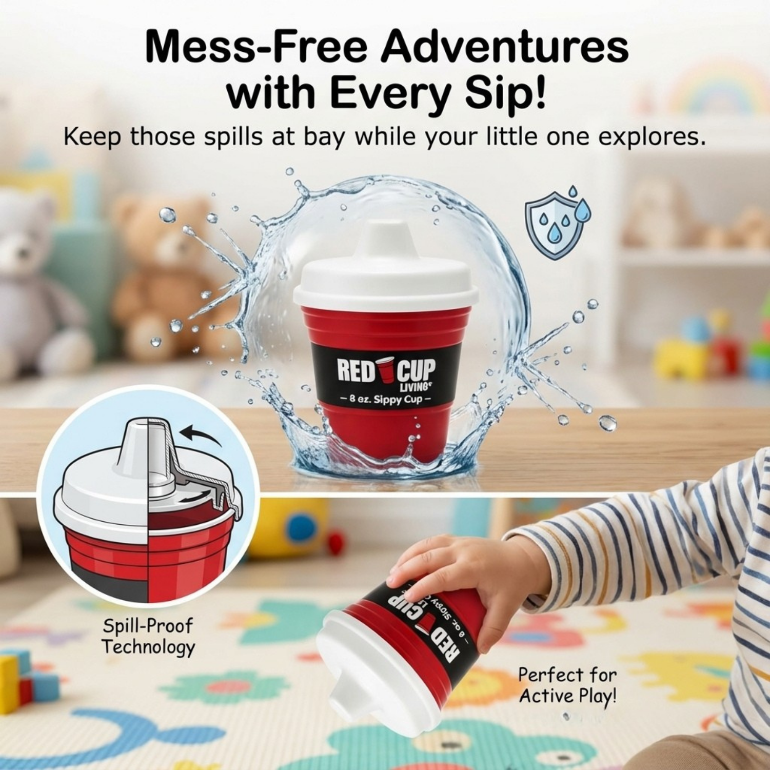 RedCupLiving 8oz BPA-Free Toddler Sippy Cup with Handle & Leak-Proof Lid