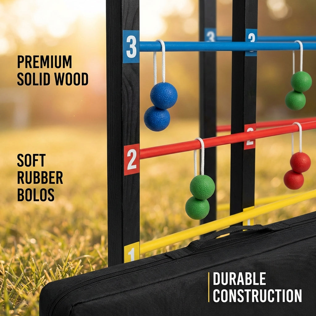 Bolaball Ladder Toss Game Set with 6 Soft Rubber Balls Heavy Duty Bars & Travel Carrying Case