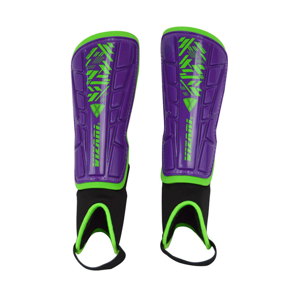 Vizari Malaga Soccer Shin Guards for Youth & Adults -Lightweight Ankle Protection – Purple/Green