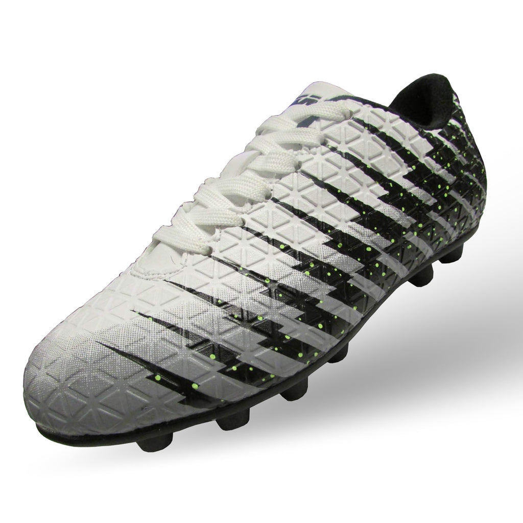 Vizari Bolt Youth Firm Ground Soccer Shoes - White/Black/Silver
