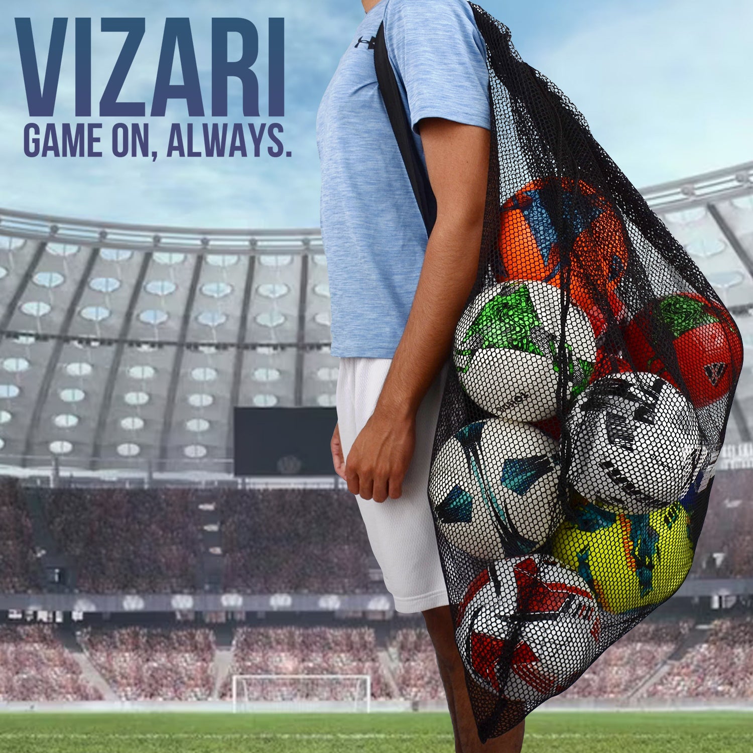 Heavy Duty Net Mesh Ball Bag - Black - Vizari Sports