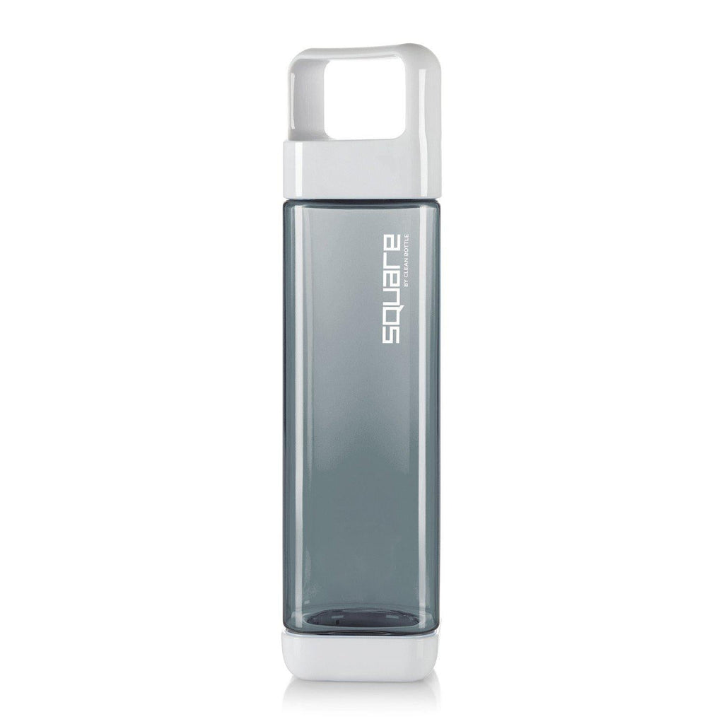 Clean Bottle Square Water Bottle 25oz, BPA-Free Plastic, Clear, Model PSQ-INF-CLEAR, Leak Proof with Carabiner Lid