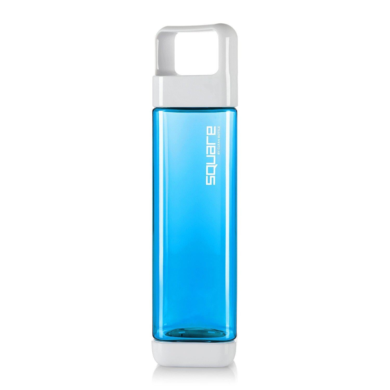 Clean Bottle Square Water Bottle 25oz, BPA-Free Plastic, Clear, Model PSQ-INF-CLEAR, Leak Proof with Carabiner Lid
