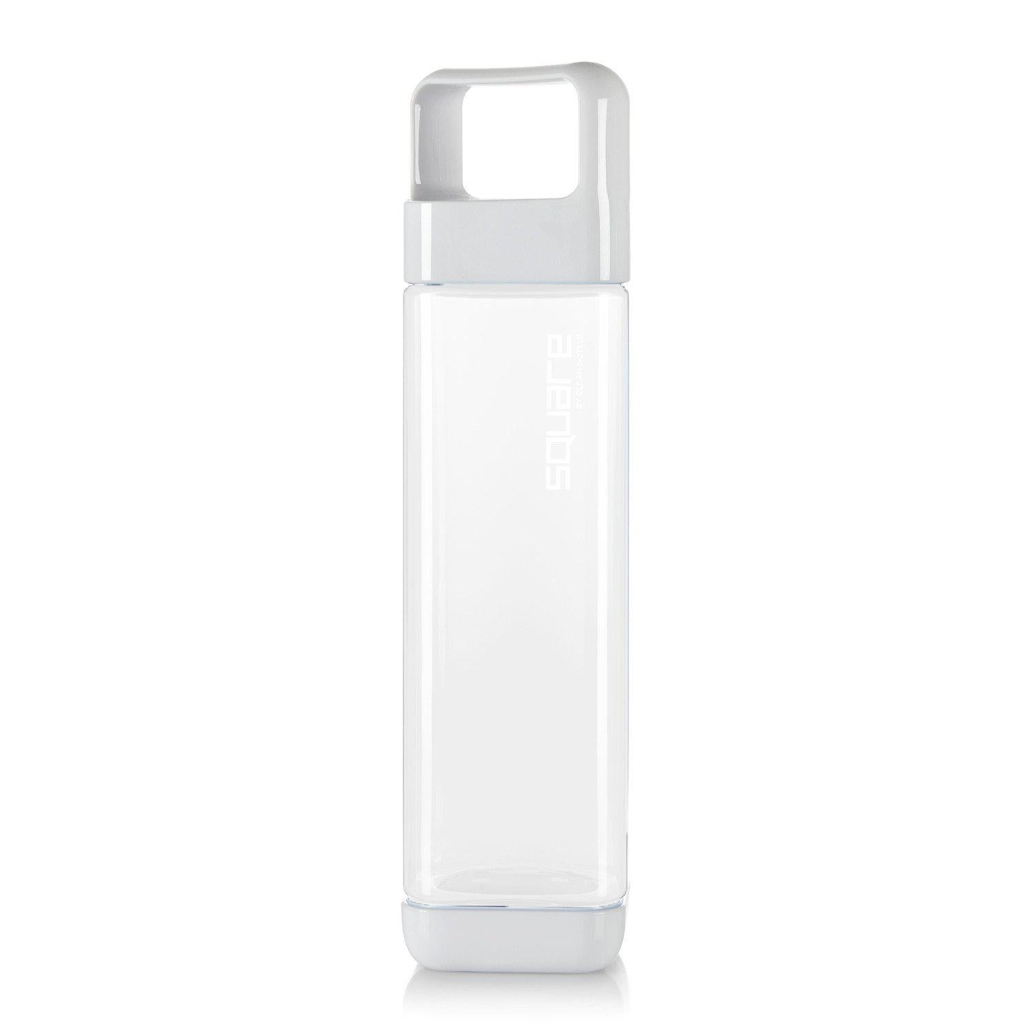 Clean Bottle Square Water Bottle 25oz, BPA-Free Plastic, Clear, Model PSQ-INF-CLEAR, Leak Proof with Carabiner Lid