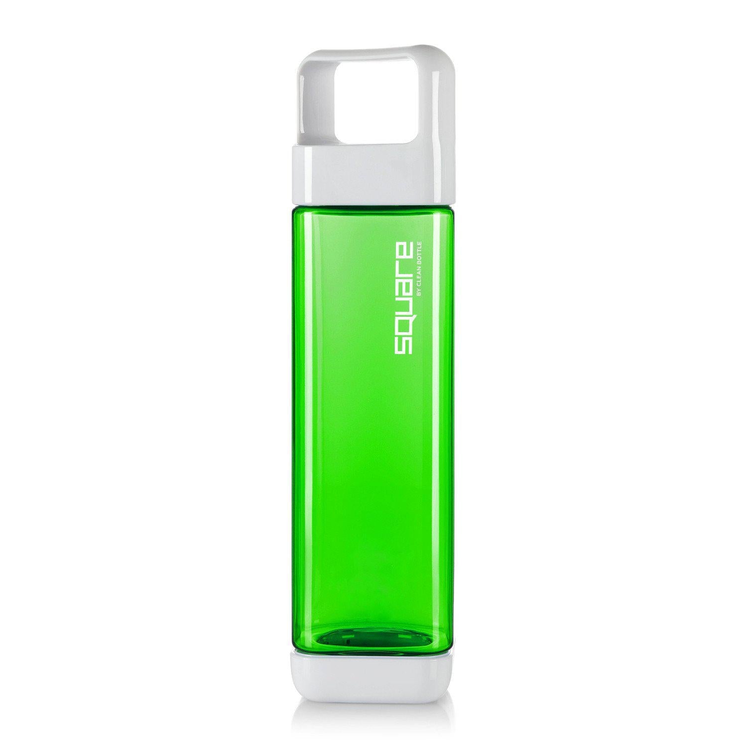 Clean Bottle Square Water Bottle 25oz, BPA-Free Plastic, Clear, Model PSQ-INF-CLEAR, Leak Proof with Carabiner Lid
