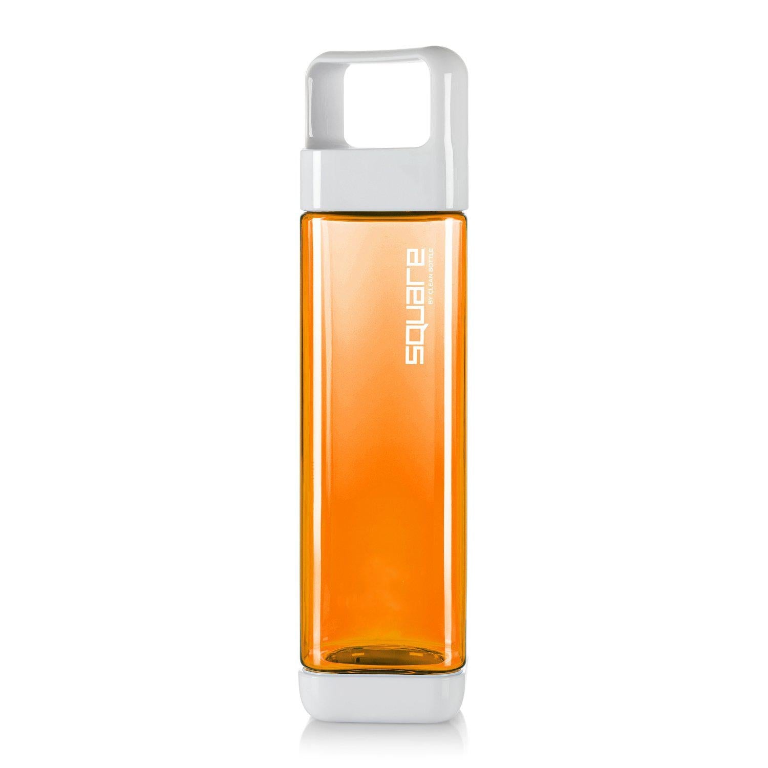 Clean Bottle Square Water Bottle 25oz, BPA-Free Plastic, Clear, Model PSQ-INF-CLEAR, Leak Proof with Carabiner Lid