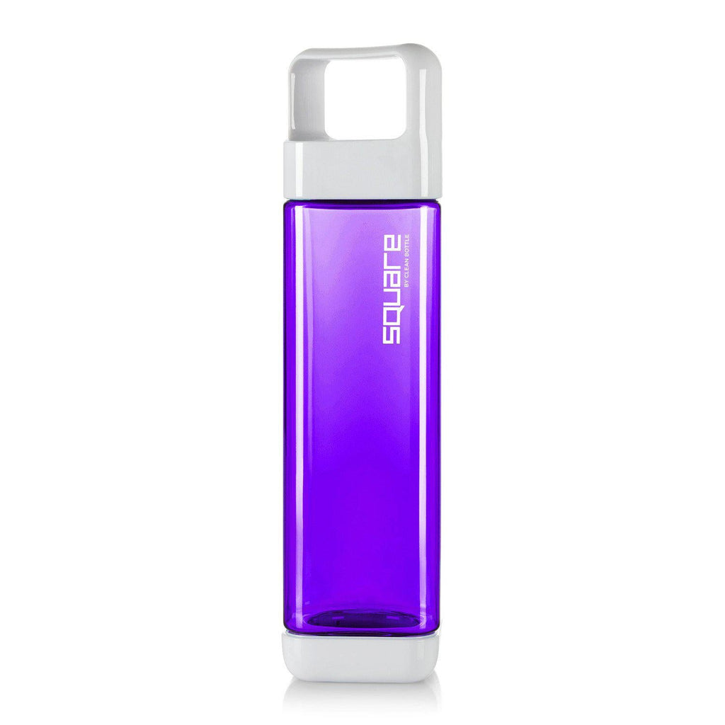 Clean Bottle Square Water Bottle 25oz, BPA-Free Plastic, Clear, Model PSQ-INF-CLEAR, Leak Proof with Carabiner Lid
