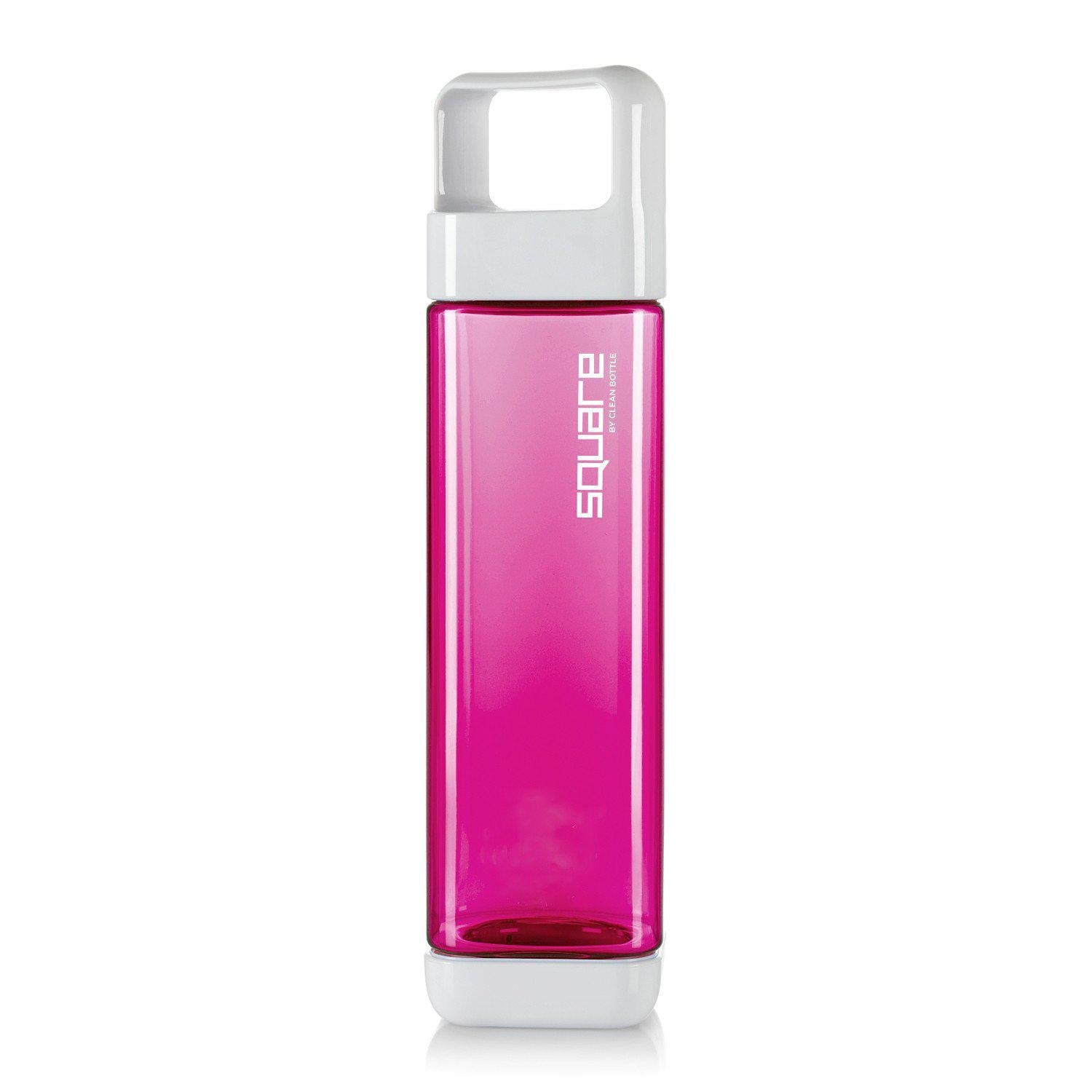 Clean Bottle Square Water Bottle 25oz, BPA-Free Plastic, Clear, Model PSQ-INF-CLEAR, Leak Proof with Carabiner Lid