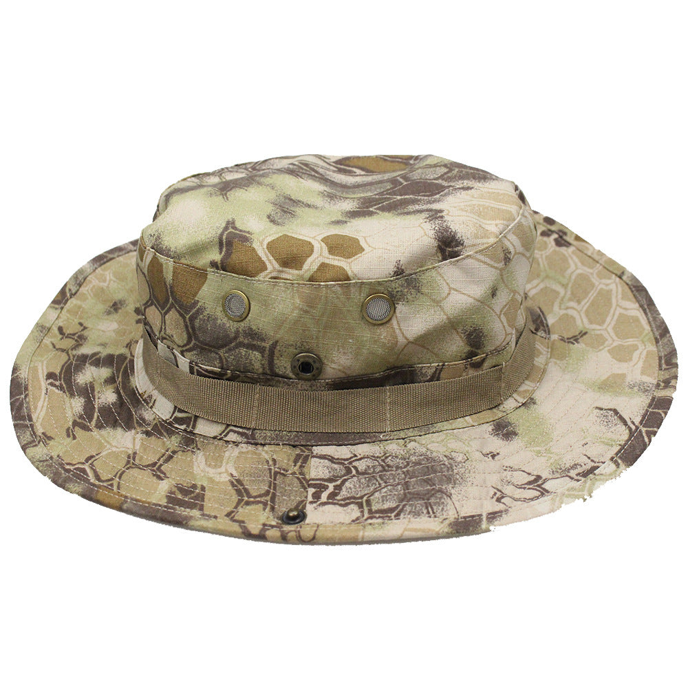 Camouflage Fisherman Hat Summer Hat with Windproof Rope Large Brim Sun Protection Hat Outdoor Hiking Fishing Sun Hat