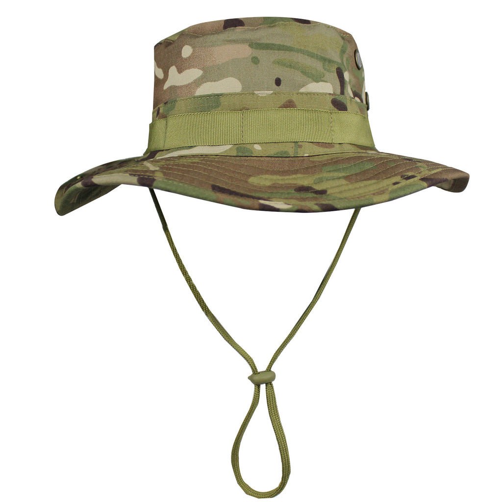 Camouflage Fisherman Hat Summer Hat with Windproof Rope Large Brim Sun Protection Hat Outdoor Hiking Fishing Sun Hat