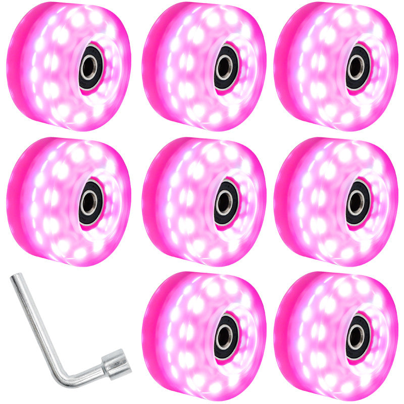 6 lights double row roller skates transparent flash wheel four-wheel roller skate universal PU light-emitting wheel indoor outdoor wheel
