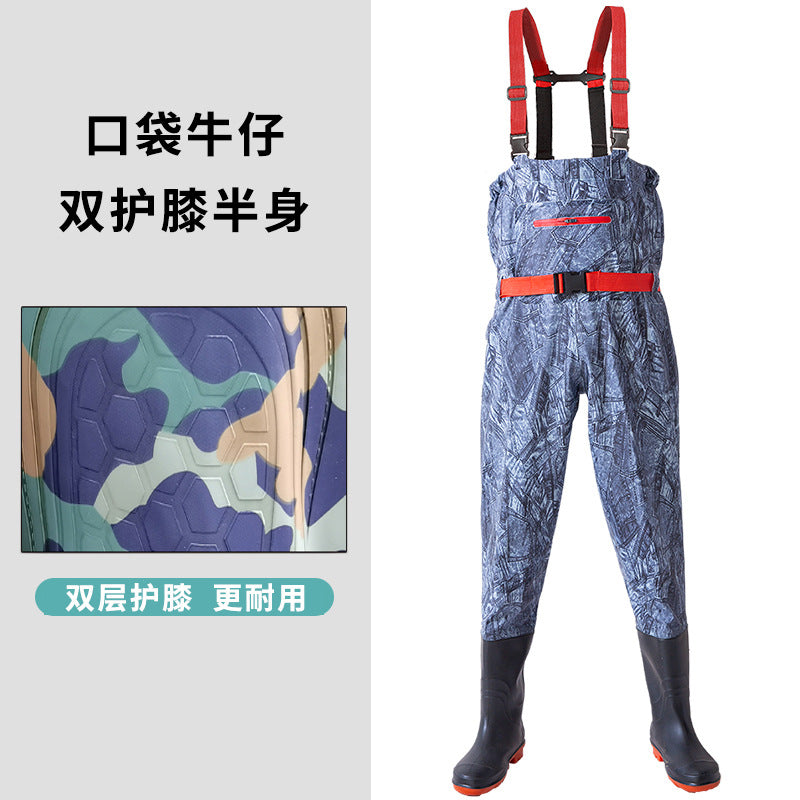 Anti-puncture Steel Bottom Double Knee-pads Water Pants Half-length Rain Pants Waterproof Clothes Catching Fish-catching Hooded Fishing Leather Fork Water Vent
