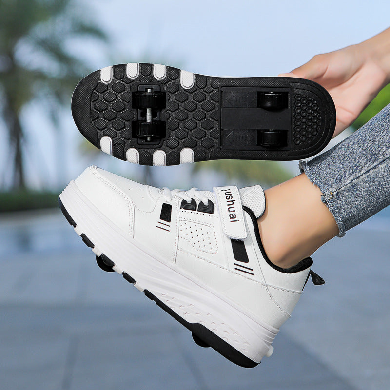 Children's Heego Shoes Four-wheel Shrink Student Men's and Women's Upgraded One-button Shrink Slide Shoes Double Row Skates New Style