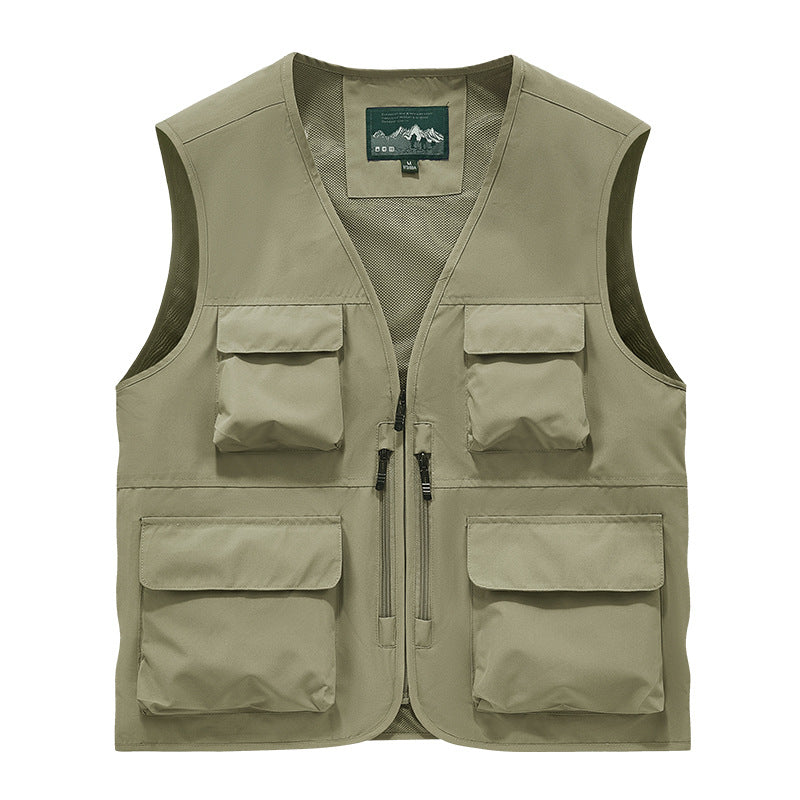 Outdoor Photographer Waterproof Vest Sleeveless Quick-drying Multi-pocket Quick-drying Fishing Vest Men's Thin Climbing Vest