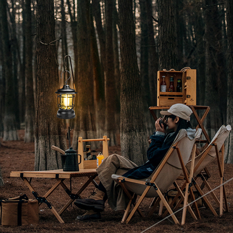 Cross-border new camping lamp outdoor multi-functional camping tent lamp retro lantern cob rechargeable portable lamp for home use