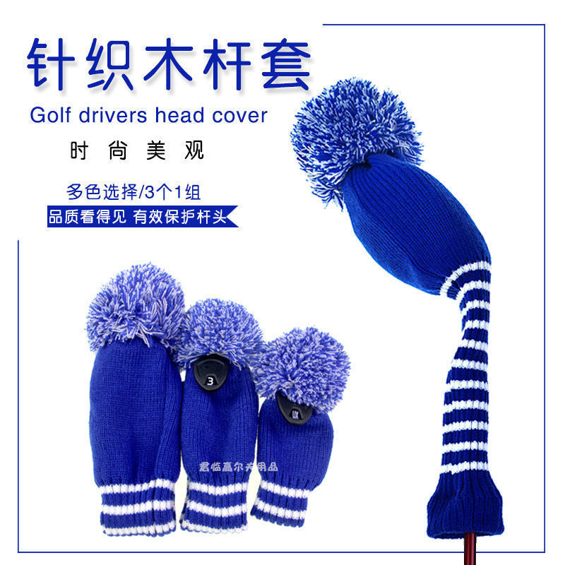 Golf striped wool wooden rod cover knitted cap cover wooden rod accessories club protective cover 1/3/UT/3 1 group