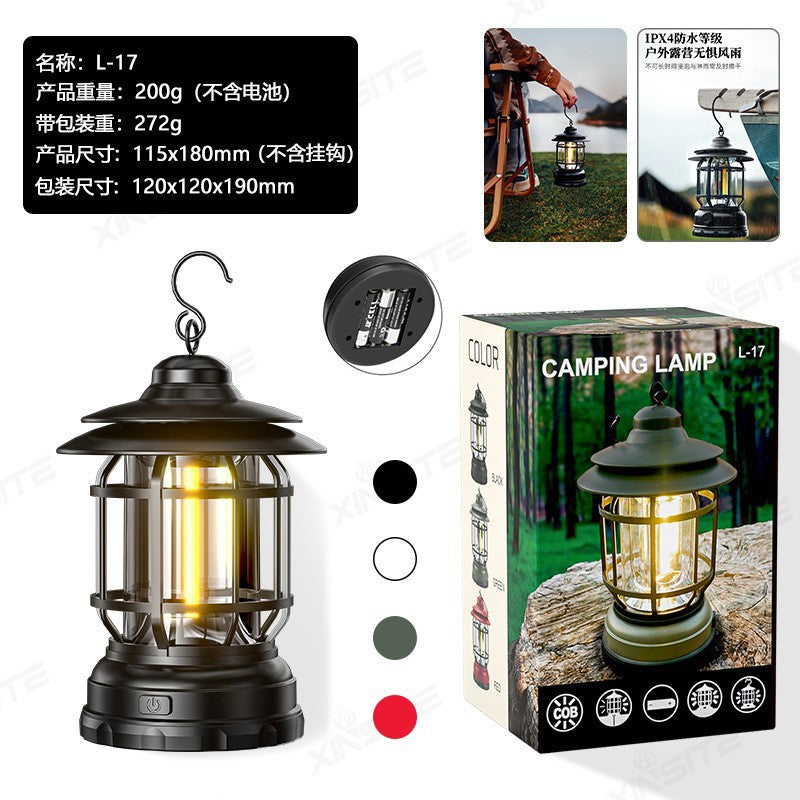 Cross-border new camping lamp outdoor multi-functional camping tent lamp retro lantern cob rechargeable portable lamp for home use