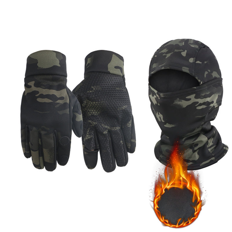 Camouflage Fleece-Lined Hood for Cycling, Dustproof, Men's Warm Fishing Mask, Face Covering, Face Protection, Windproof Hood, Winter