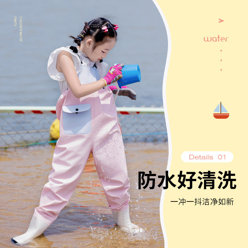Children's water-playing one-piece water pants sea-catching equipment kindergarten boys and girls rain boots full body waterproof beach rain pants