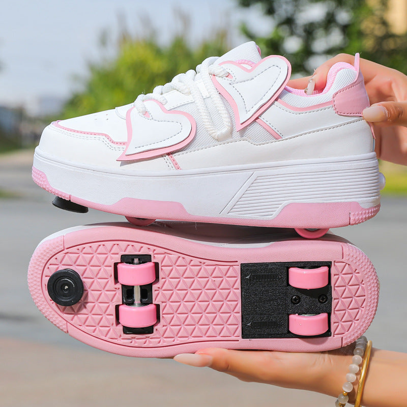 Teenagers Roller Skating Shoes for Girls and Students with Brake Button Pulley Sports Shoes That Can Walk and Glide